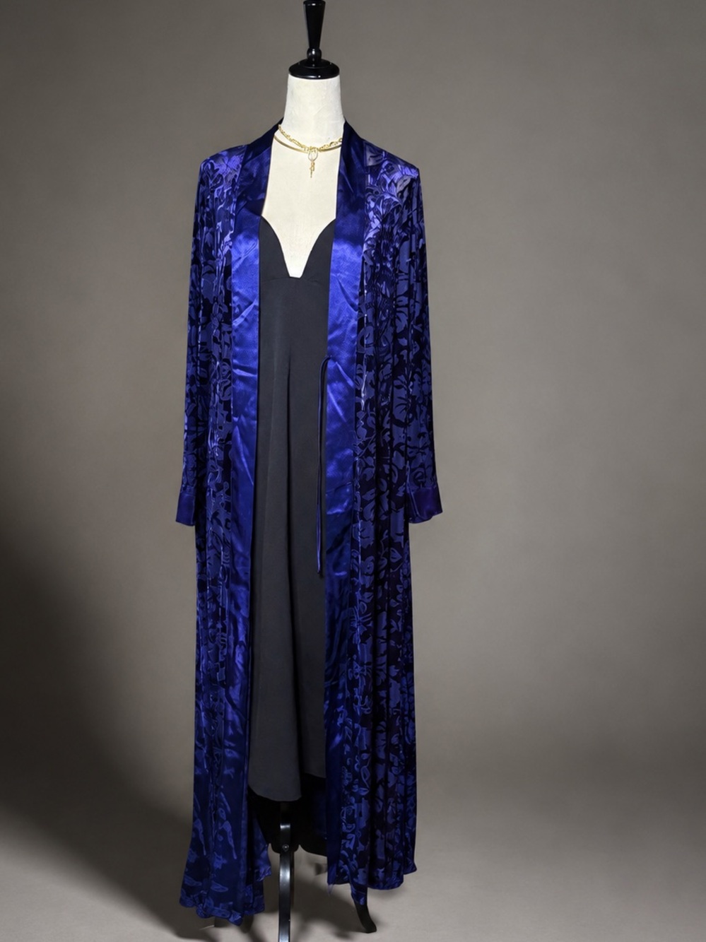 Preview Collection Purple Burnout Velvet Satin Maxi Duster Robe Medium - Picture 2 of 6